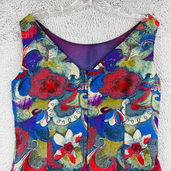 Vintage George Georgiou Colorful Abstract Print 100% Silk Dress Small - Picture 4 of 9